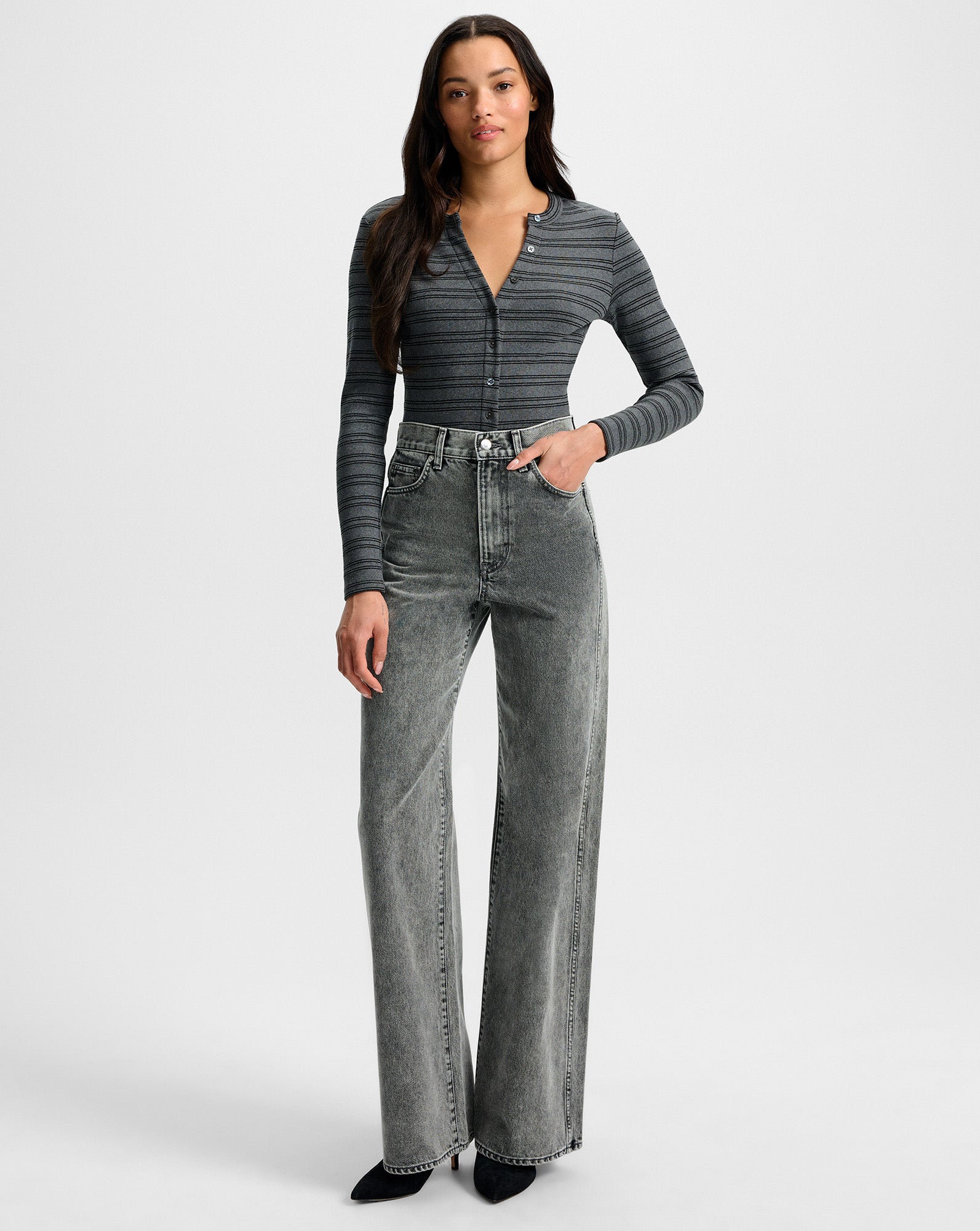 Veronica Beard Taylor Wide-Leg Jean - Volcanic Dust