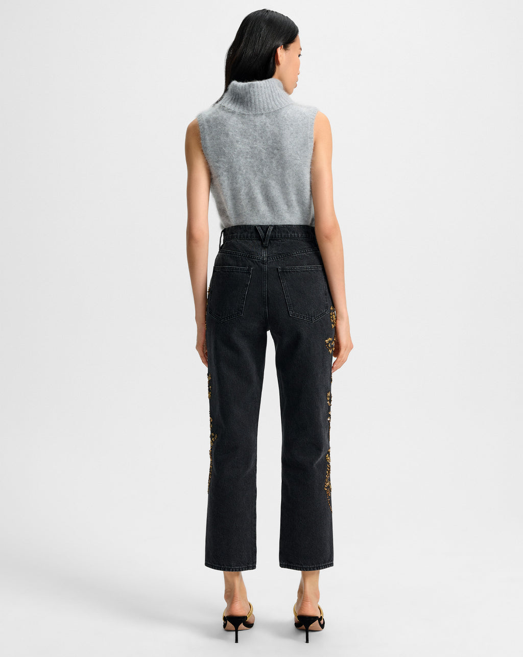 Veronica Beard Daniela Embellished Straight-Leg Jean - Washed Onyx