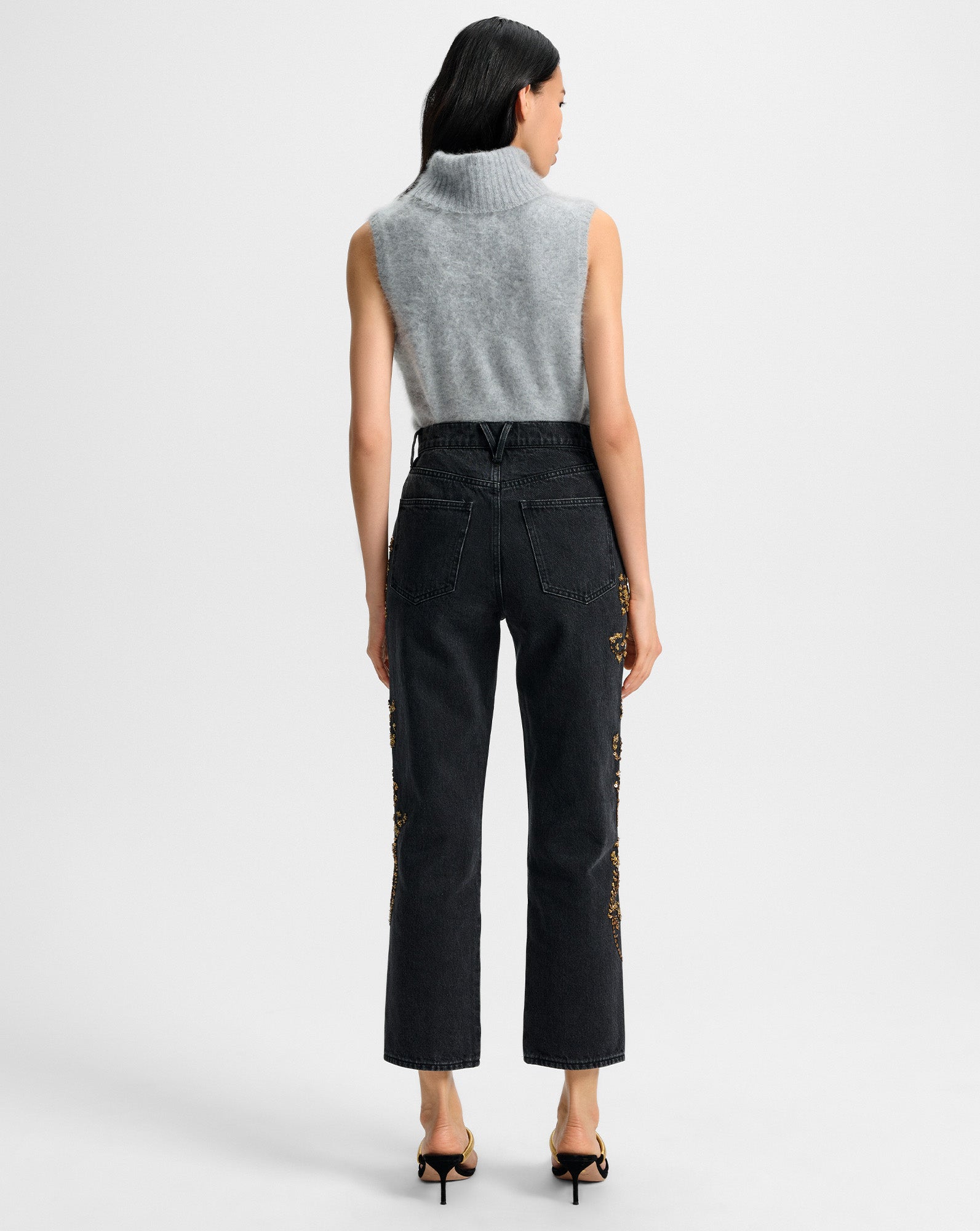 Veronica Beard Daniela Embellished Straight-Leg Jean - Washed Onyx