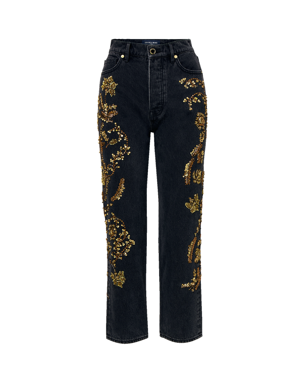 Veronica Beard Daniela Embellished Straight-Leg Jean - Washed Onyx