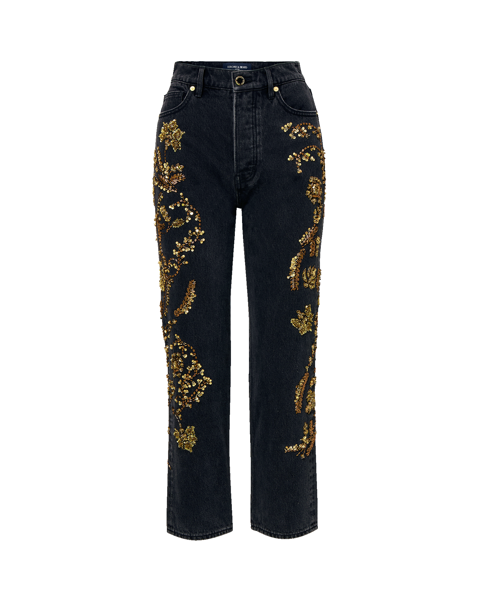 Veronica Beard Daniela Embellished Straight-Leg Jean - Washed Onyx