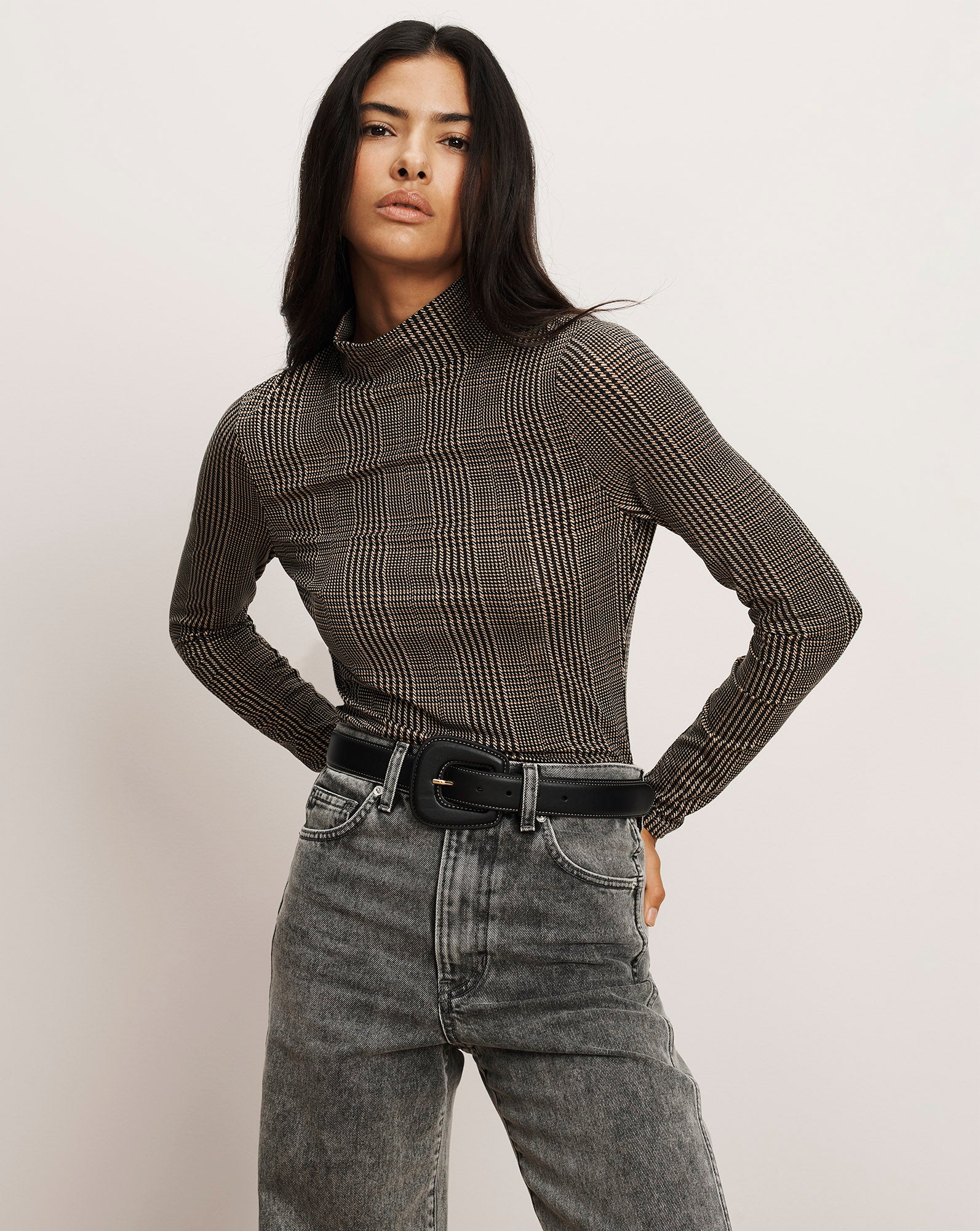 Veronica Beard Nate Mock-Neck Top - Dark Acorn Multi