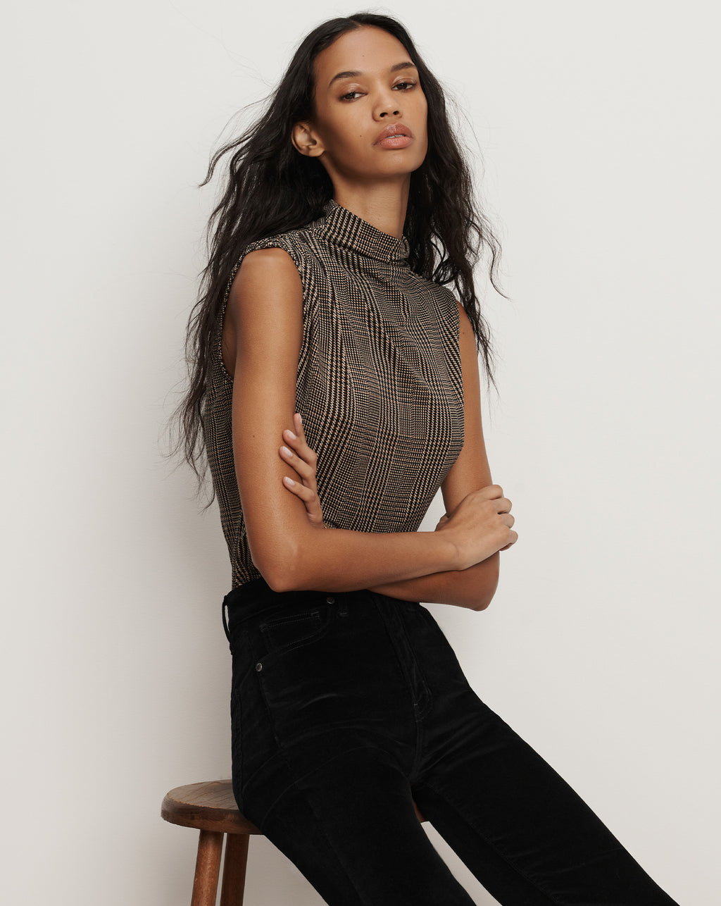 Veronica Beard Mylie Mock-Neck Tank Top - Dark Acorn Multi