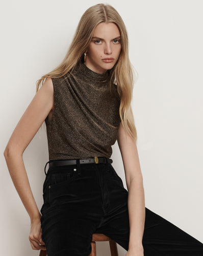 Veronica Beard Mylie Mock-Neck Tank Top - Gold