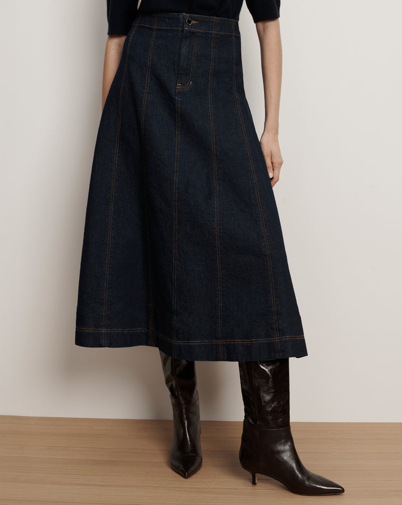 Veronica Beard Alix Denim Midi Skirt - Indigo Rinse