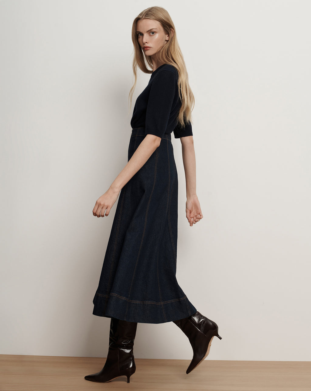 Veronica Beard Alix Denim Midi Skirt - Indigo Rinse