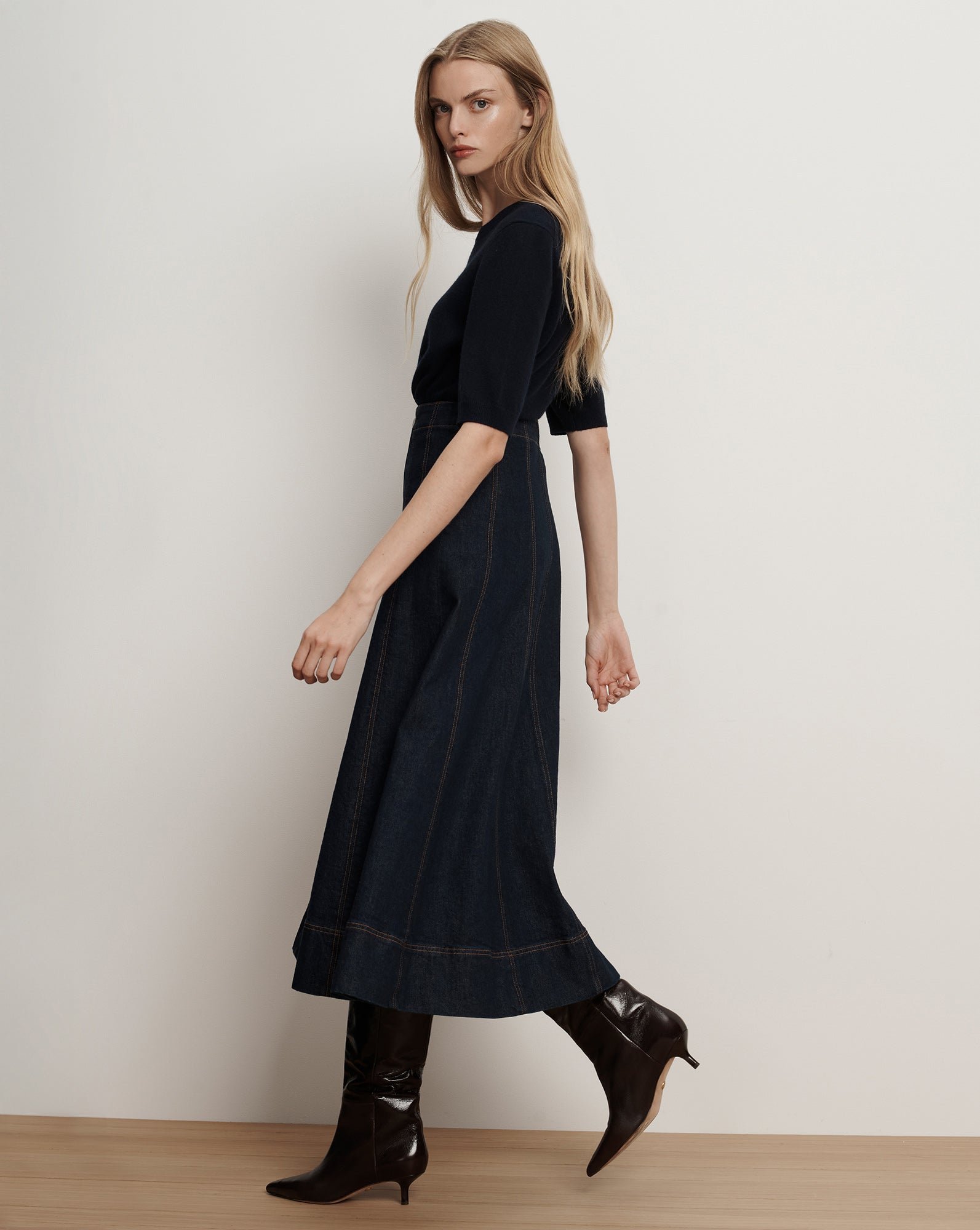 Veronica Beard Alix Denim Midi Skirt - Indigo Rinse