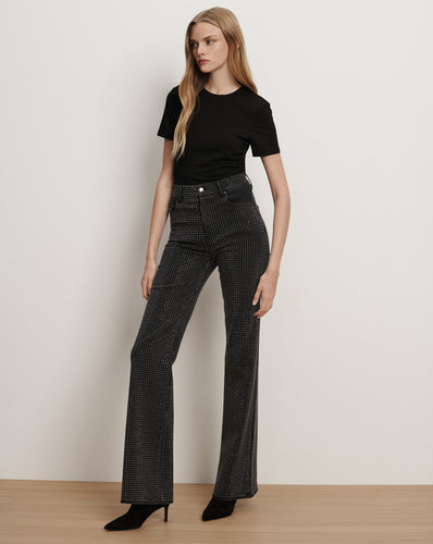 Veronica Beard Crosbie Rhinestone Slim Wide-Leg Jean - Washed Onyx