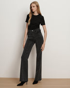 Veronica Beard Crosbie Rhinestone Slim Wide-Leg Jean - Washed Onyx