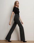 Veronica Beard Crosbie Rhinestone Slim Wide-Leg Jean - Washed Onyx