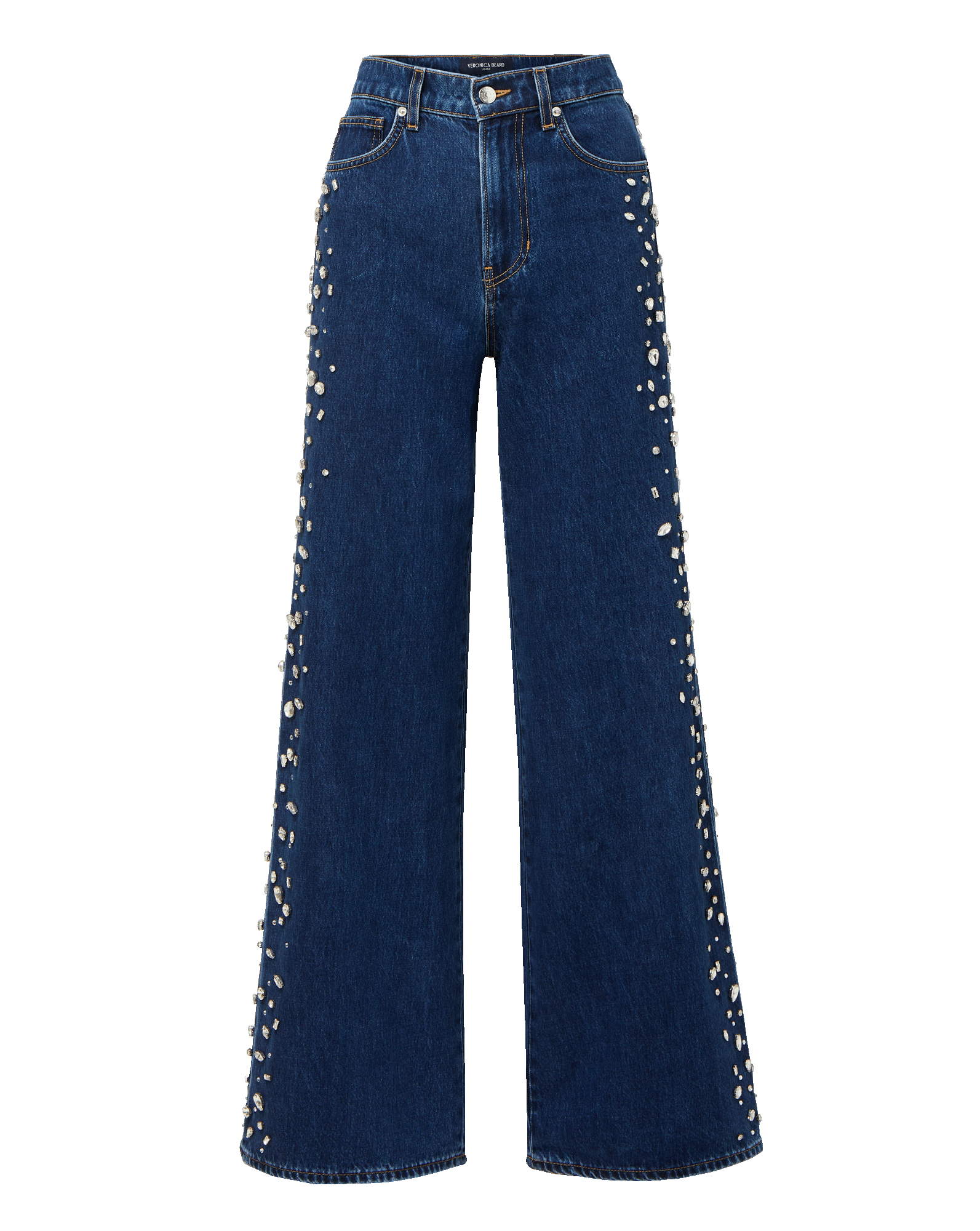 Veronica Beard Kasey Embellished Wide-Leg Jean - Stoned Bright Blue