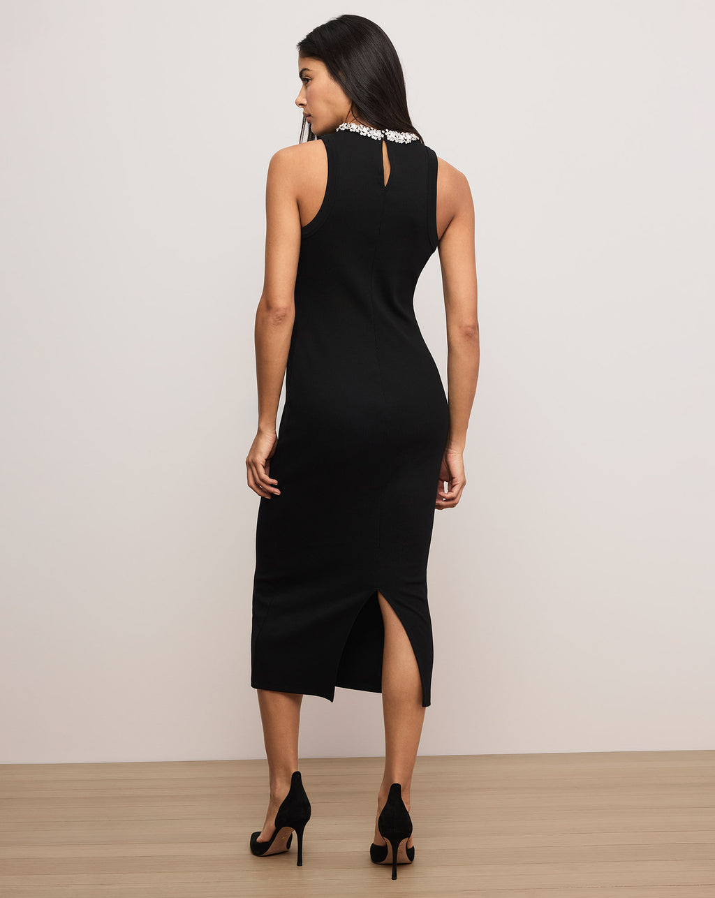 Veronica Beard Jordyn Embellished-Collar Midi Dress - Black