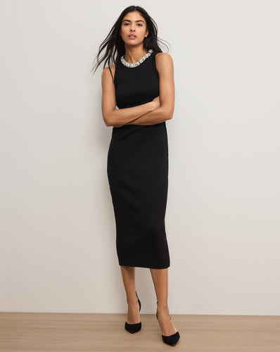 Veronica Beard Jordyn Embellished-Collar Midi Dress - Black