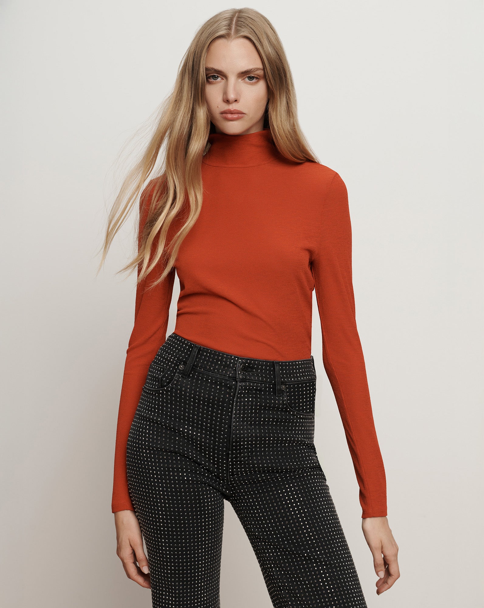 Veronica Beard Wyeth Turtleneck Top - Carnelian Red