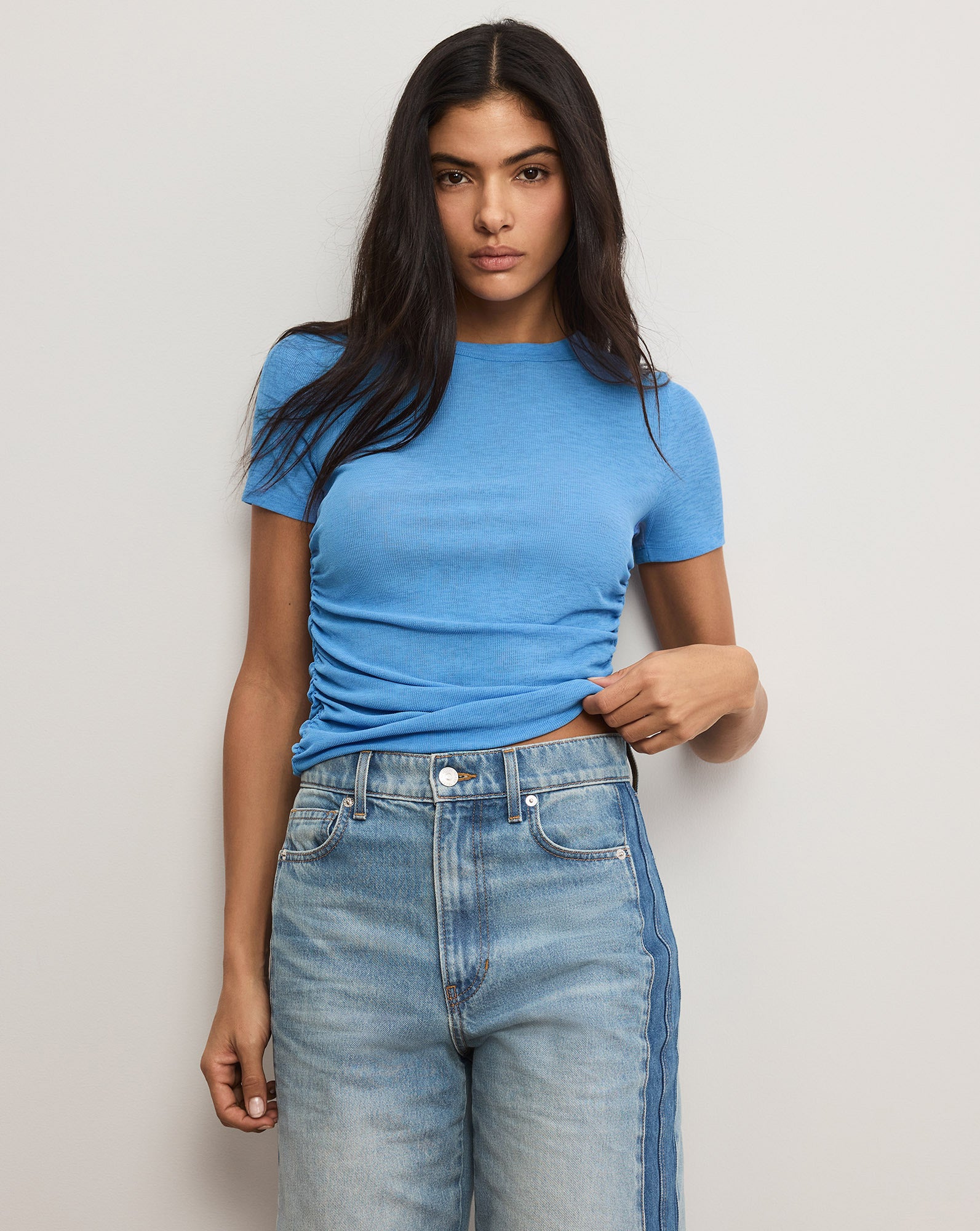 Veronica Beard Remus Ruched T-Shirt - Blue Jasper