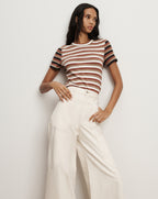 Veronica Beard Pruitt Striped Ribbed T-Shirt - Malt/Red Oak/Dove White