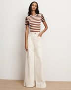 Veronica Beard Pruitt Striped Ribbed T-Shirt - Malt/Red Oak/Dove White