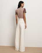 Veronica Beard Pruitt Striped Ribbed T-Shirt - Malt/Red Oak/Dove White
