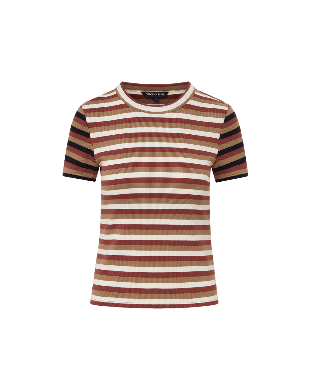 Veronica Beard Pruitt Striped Ribbed T-Shirt - Malt/Red Oak/Dove White