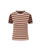 Veronica Beard Pruitt Striped Ribbed T-Shirt - Malt/Red Oak/Dove White