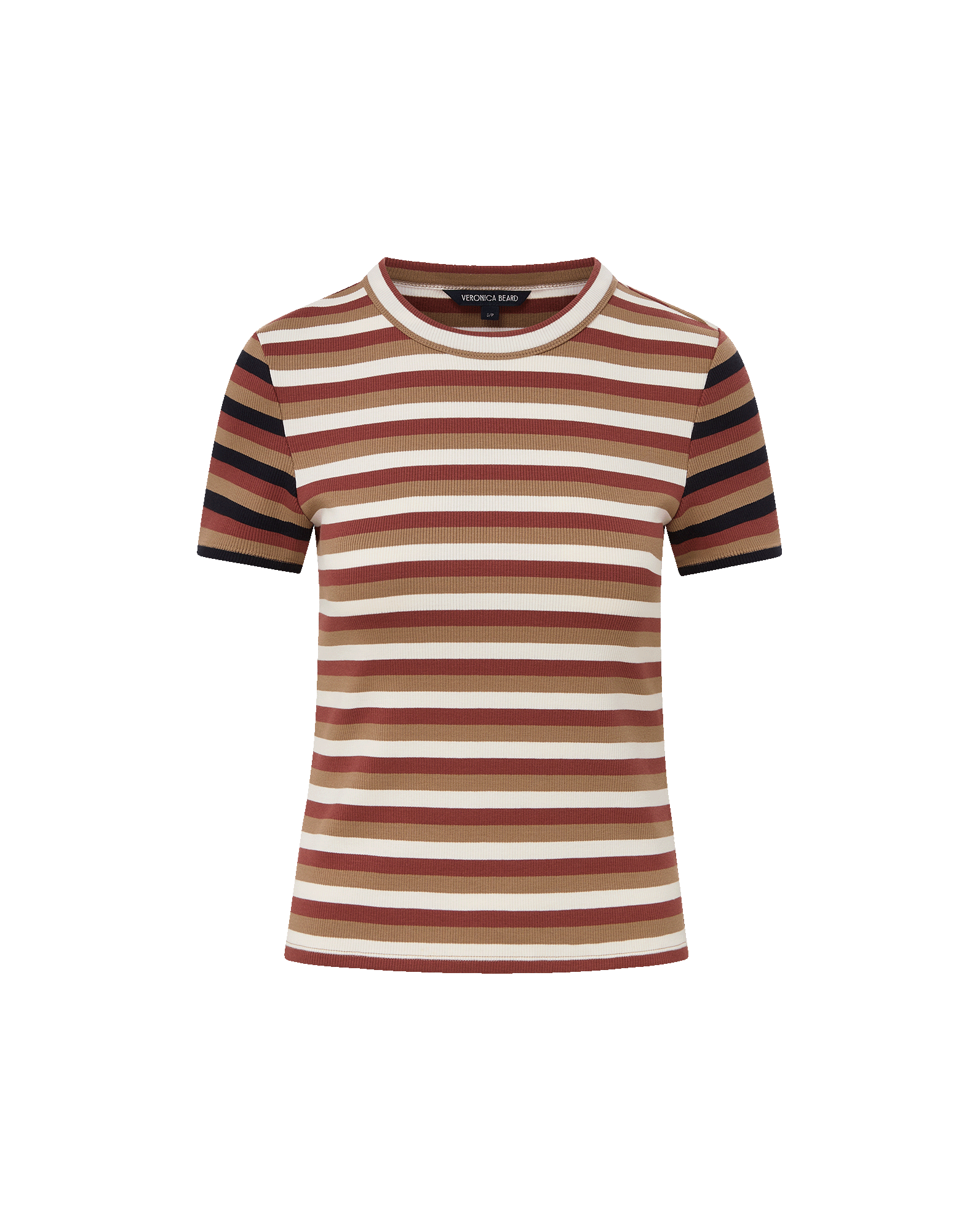 Veronica Beard Pruitt Striped Ribbed T-Shirt - Malt/Red Oak/Dove White