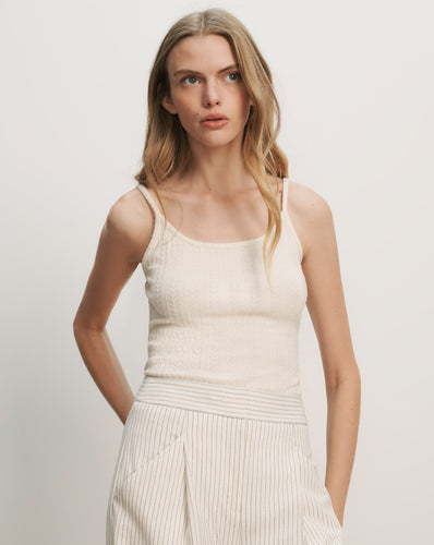 Veronica Beard Brodier Knit Tank Top - Ecru