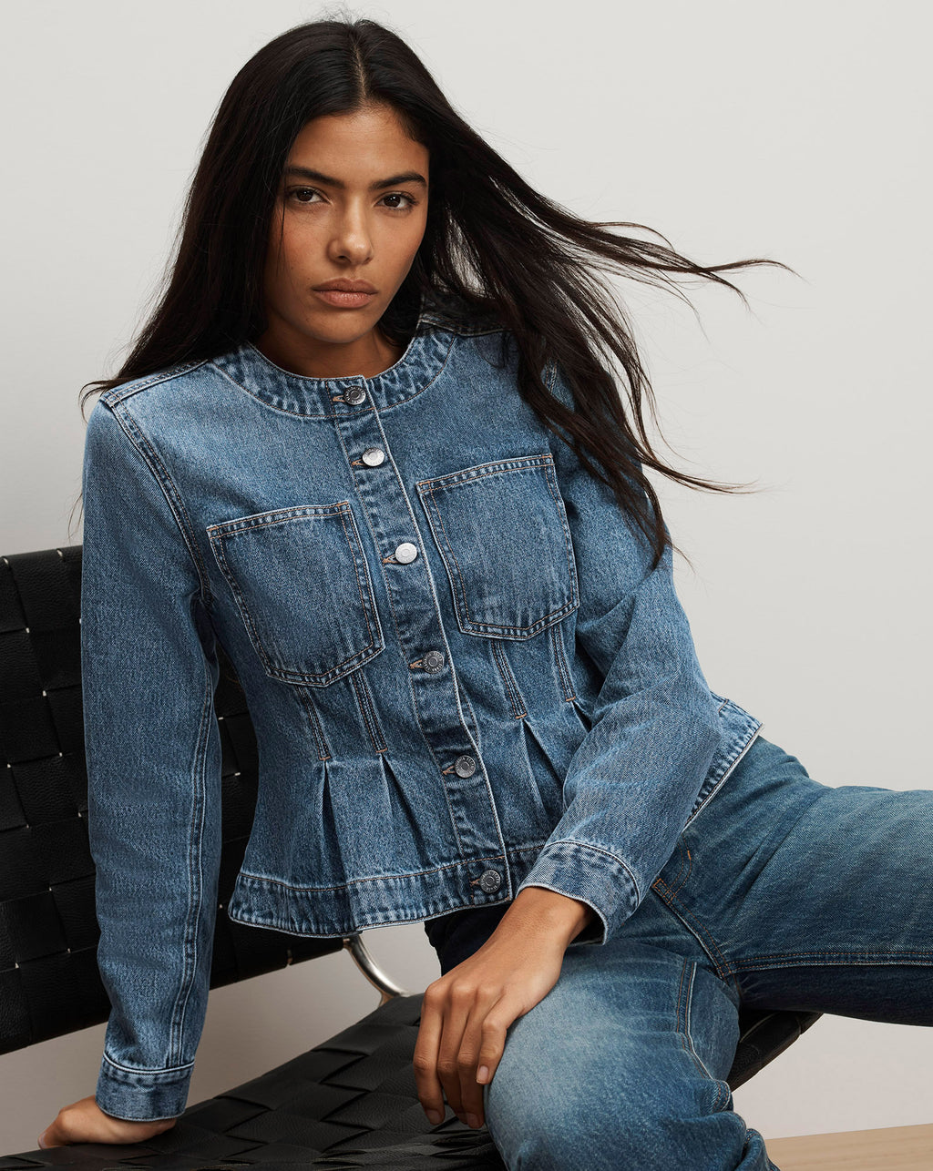 Veronica Beard Zahara Peplum Denim Jacket - Time Warp