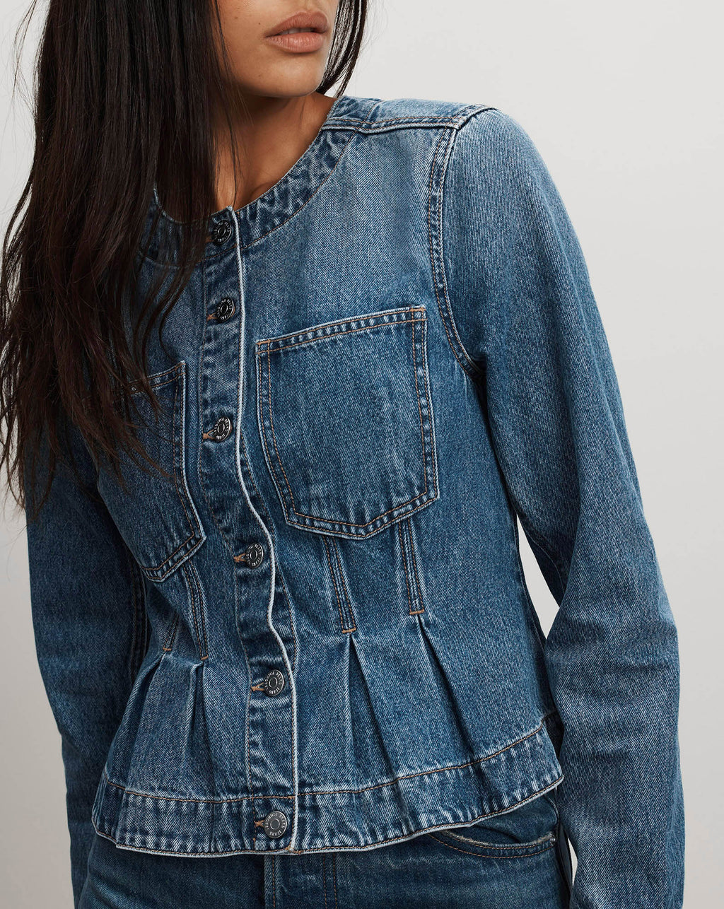 Veronica Beard Zahara Peplum Denim Jacket - Time Warp