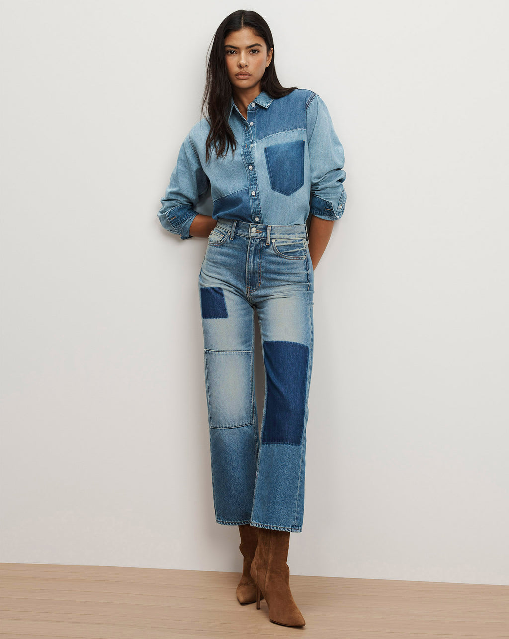 Veronica Beard Dylan Patchwork Straight-Leg Jean - Time Lapse