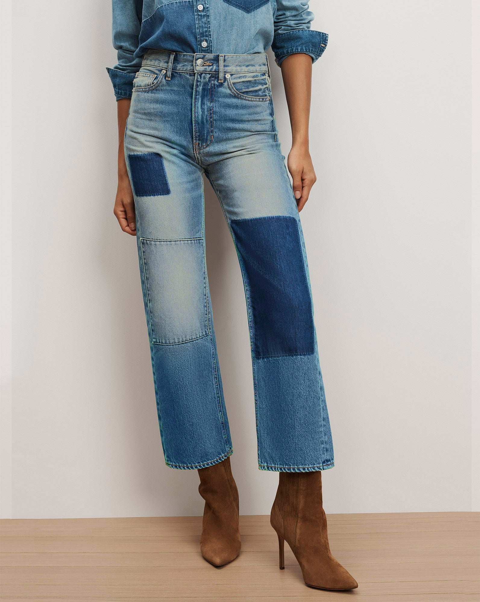 Veronica Beard Dylan Patchwork Straight-Leg Jean - Time Lapse