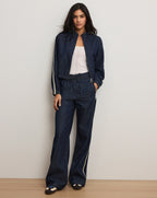 Veronica Beard Taylor Track-Stripe Wide-Leg Jean - Indigo Rinse