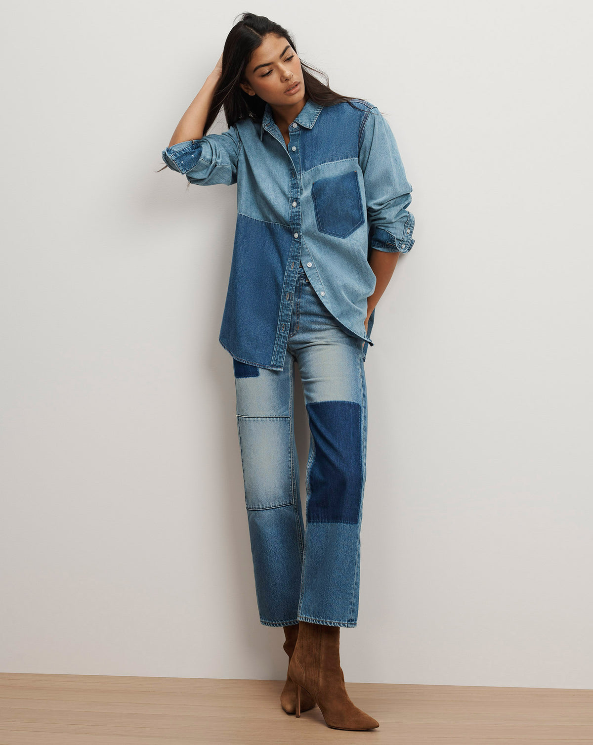 Veronica Beard Dalma Denim Button-Down Shirt - Time Travel