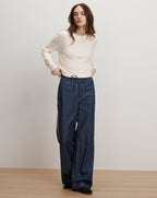 Veronica Beard Taylor Track-Stripe Wide-Leg Jean - Indigo Rinse