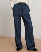 Veronica Beard Taylor Track-Stripe Wide-Leg Jean - Indigo Rinse