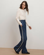 Veronica Beard Taylor Track-Stripe Wide-Leg Jean - Indigo Rinse