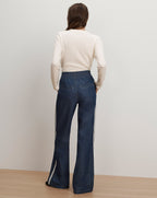 Veronica Beard Taylor Track-Stripe Wide-Leg Jean - Indigo Rinse