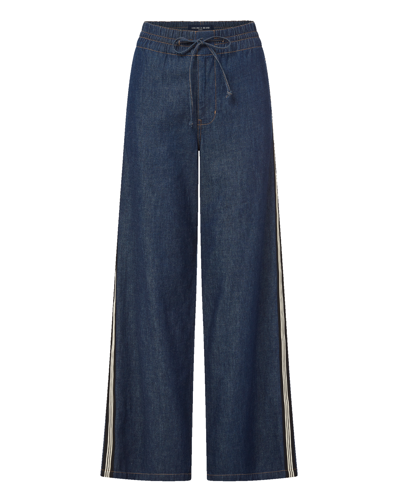 Veronica Beard Taylor Track-Stripe Wide-Leg Jean - Indigo Rinse