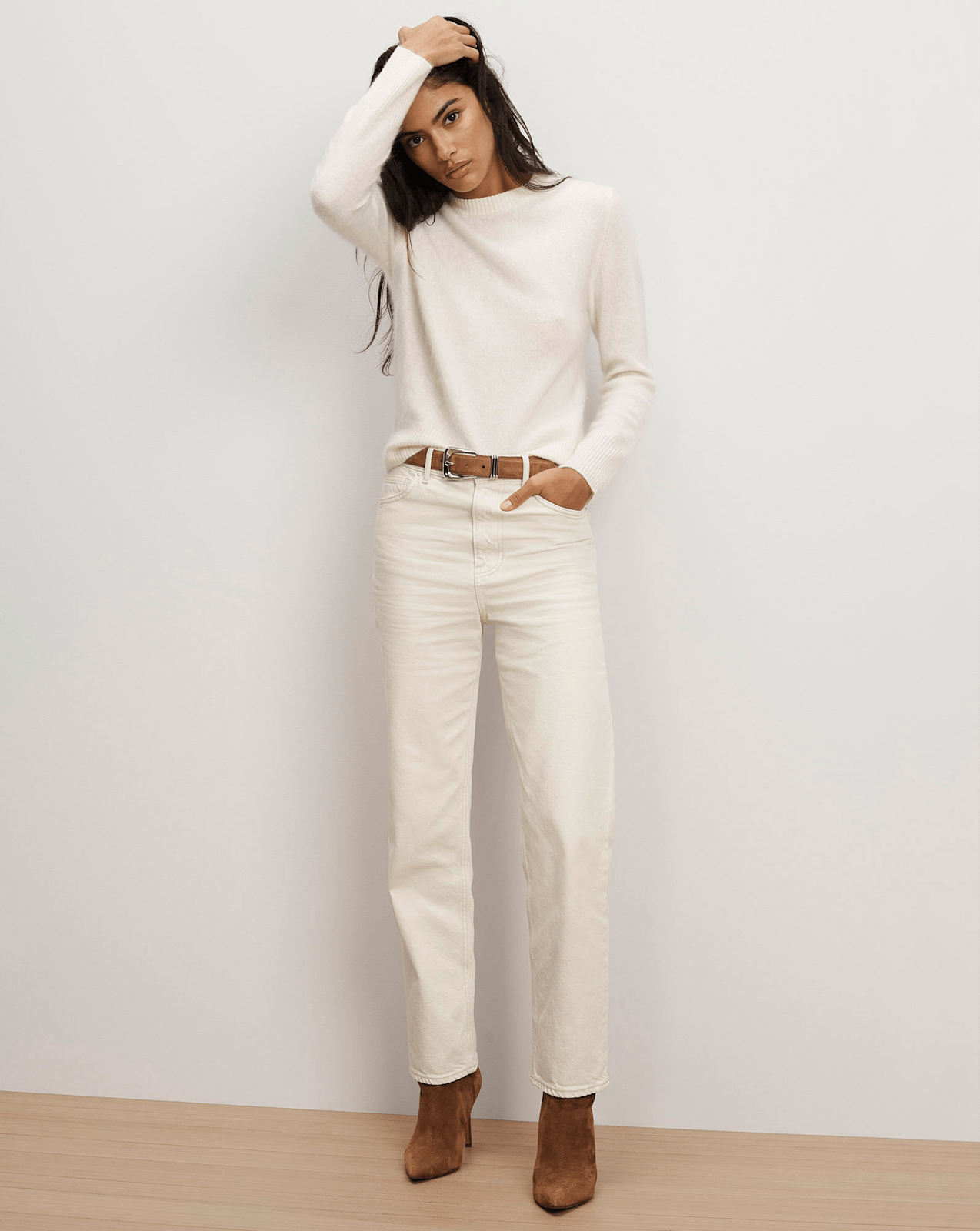 Veronica Beard Leah Straight-Leg Jean - Ecru