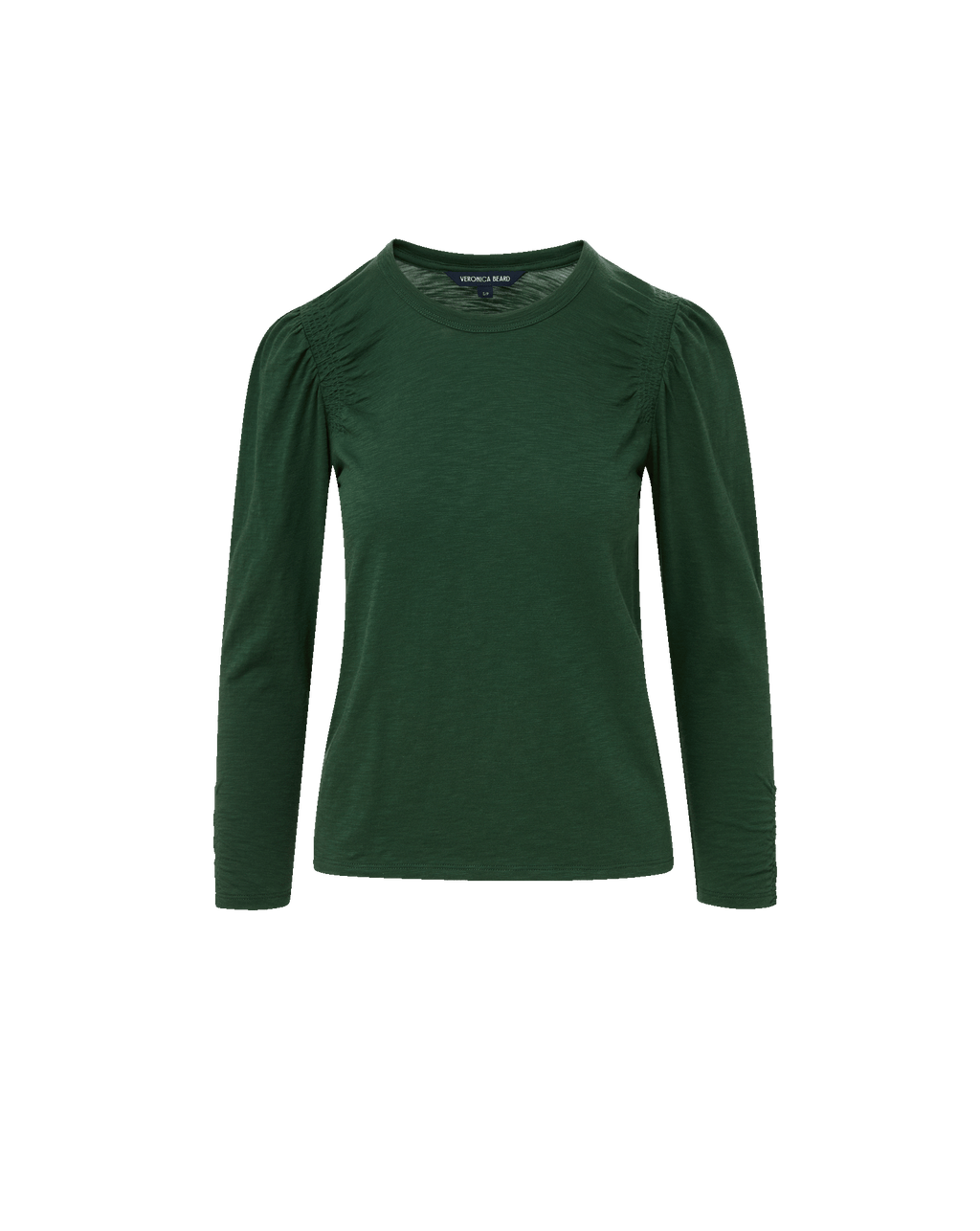 Veronica Beard Bouvet Smocked-Shoulder T-Shirt - Dark Hunter Green