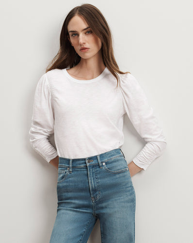 Veronica Beard Bouvet Smocked-Shoulder T-Shirt - White