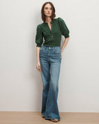Veronica Beard Coralee Puff-Sleeve Top - Dark Hunter Green