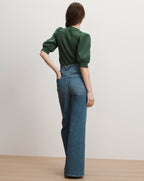 Veronica Beard Coralee Puff-Sleeve Top - Dark Hunter Green
