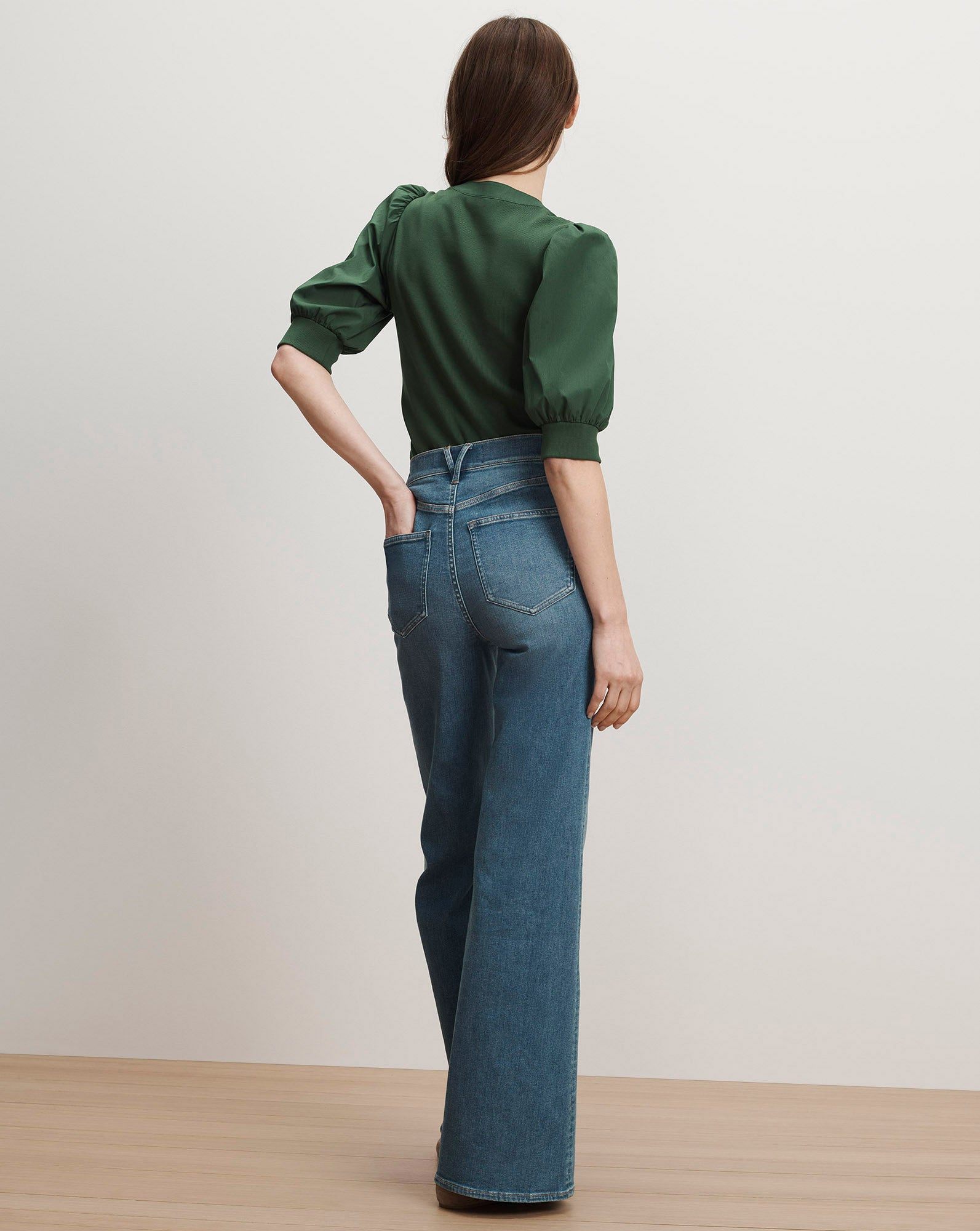 Veronica Beard Coralee Puff-Sleeve Top - Dark Hunter Green