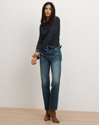 Veronica Beard Elianne Ruffle-Trim T-Shirt - Navy