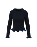 Veronica Beard Elianne Ruffle-Trim T-Shirt - Navy