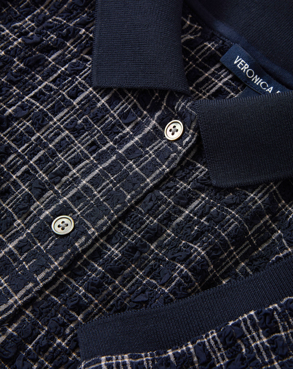 Veronica Beard Benedetta Plaid Polo Shirt - Navy/White Multi
