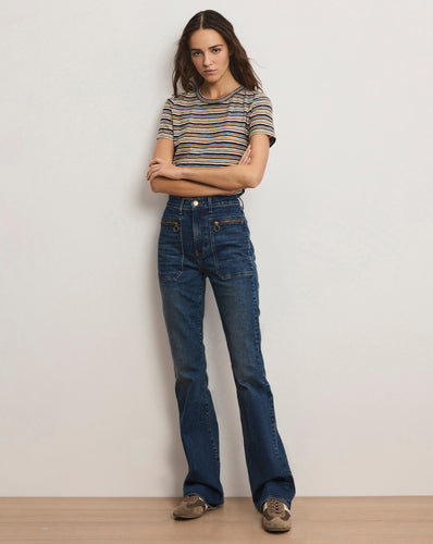 Veronica Beard Beverly Patch-Pocket Skinny-Flare Jean - City Lights