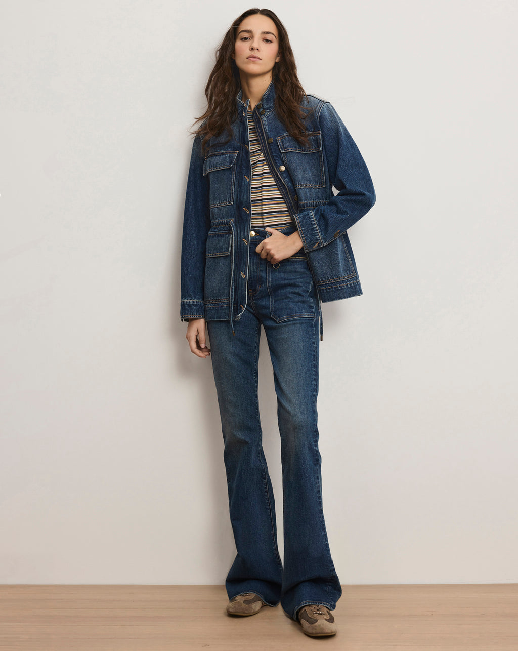 Veronica Beard Beverly Patch-Pocket Skinny-Flare Jean - City Lights