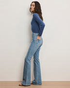 Veronica Beard Beverly Patch-Pocket Skinny-Flare Jean - Silverwood Blue