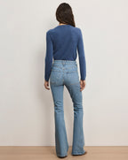 Veronica Beard Beverly Patch-Pocket Skinny-Flare Jean - Silverwood Blue